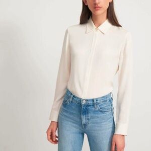 Theory Ivory Core Stretch Silk Classic Fitted Shirt
